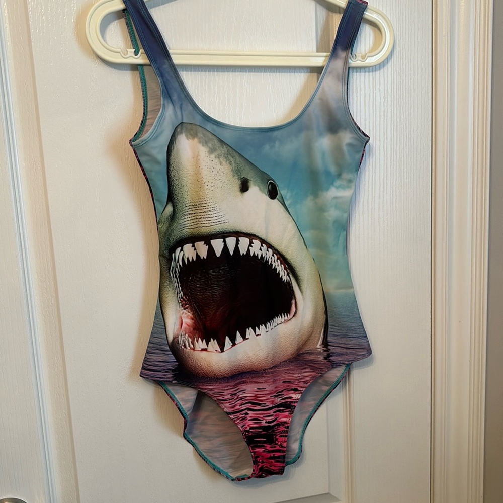 Shark bite graphic bathing suit
